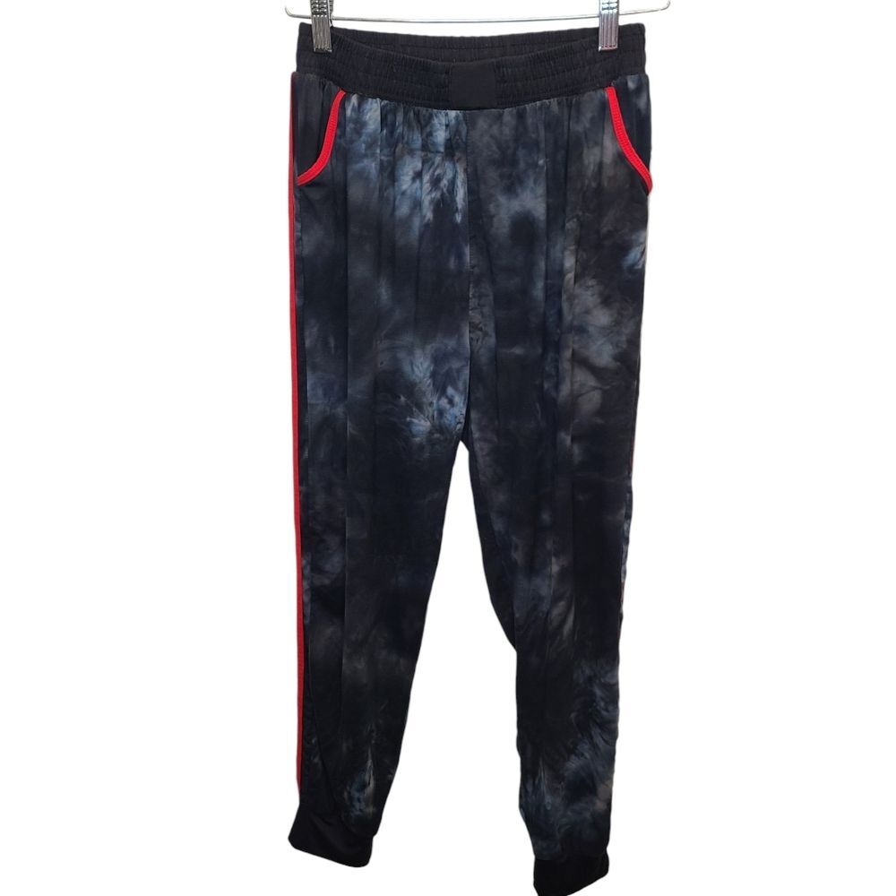 Indero Womens Black Marbled Red Striped Tapered Jogger Pants L/XL